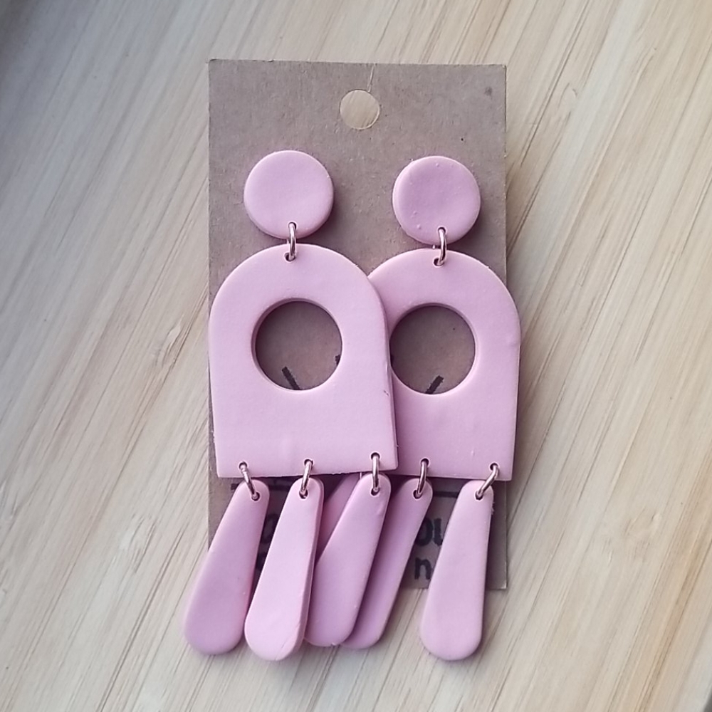 Handmade Pink Clay Dangling Abstract Earrings